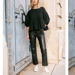Rosae Paris “Le Dan” Black Straight Leg Leather Pants